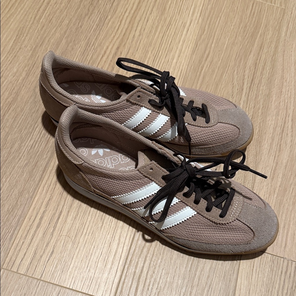 Adidas Tan Sneakers with White Stripes